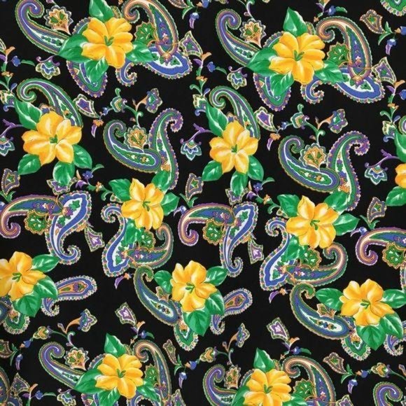 Vintage 80s Blouse, Bright Yellow Floral Short Sleeve Blouse, Dark Floral Blouse - Picture 7 of 11